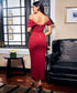 Deep Neck Sleeve Detailed Bodycon Maroon Dress